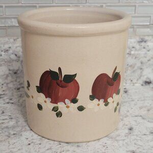Robinson Ransbottom Hand Painted Apple Design Stoneware Crock Jar 1 Qt